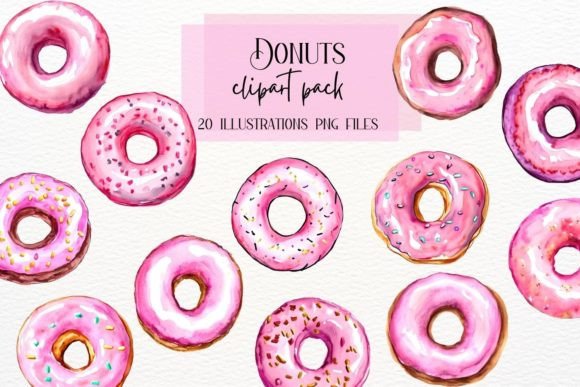 Charming Pink Watercolor Donuts Clipart for Sweet Designs