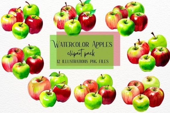 Watercolor Apples: Fresh Design Assets